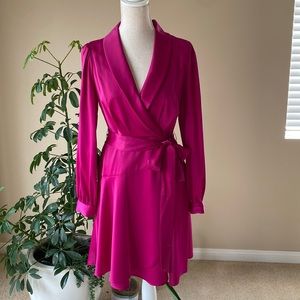 NEW VINCE CAMUTO COCKTAIL DRESS LONG SLEEVE FUX WRAP SHAWAL COLLAR FIT & FLARE